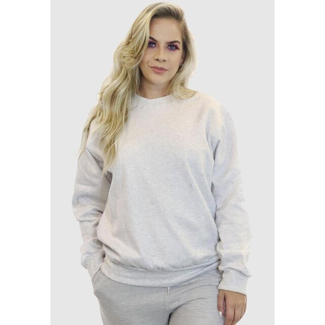 Moletom Feminino Sem Capuz Careca Sem Bolso Basico Cinza Claro
