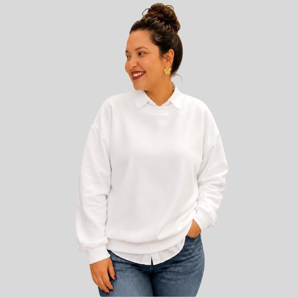 Moletom Feminino Sem Capuz Gola Careca Casaco Casual