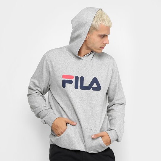 Moletom Fila com Logo e Capuz Masculino - Mescla Menor preço em Moletom Fila com Logo e Capuz Masculino - Mescla
