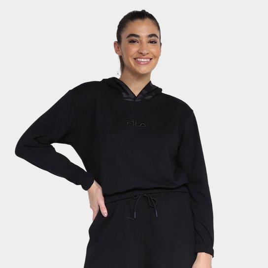 Moletom Fila Cropped Letter c/ Capuz Feminino - Preto Menor preço em Moletom Fila Cropped Letter c/ Capuz Feminino - Preto