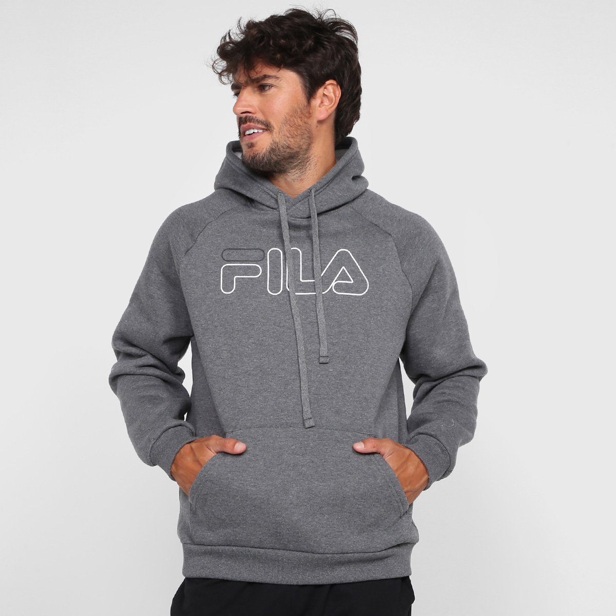 Moletom Fila Letter Outline c/ Capuz Masculino Menor preço em Moletom Fila Letter Outline c/ Capuz Masculino