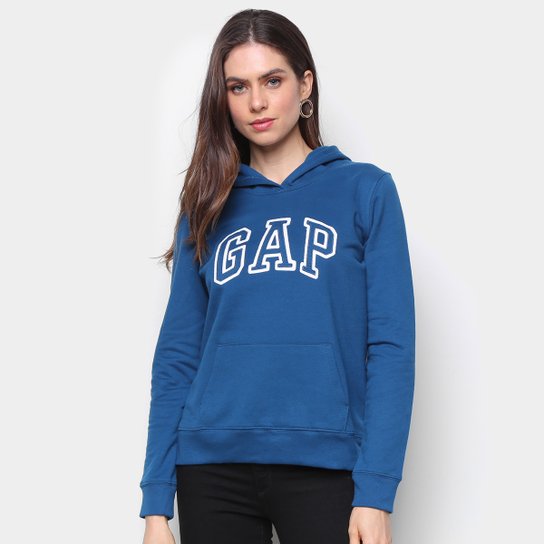 Moletom GAP Logo Relevo Feminino - Azul Menor preço em Moletom GAP Logo Relevo Feminino - Azul
