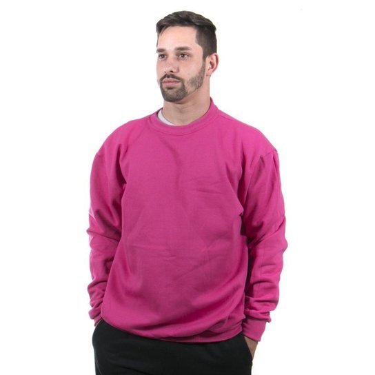 Moletom Gola Careca Blusa Lisa Masculina cor Pink Netshoes