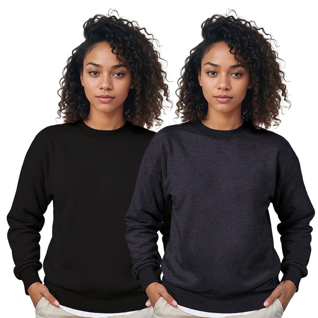 Moletom Gola Careca Feminino Algodão Liso Kit 2 Peças