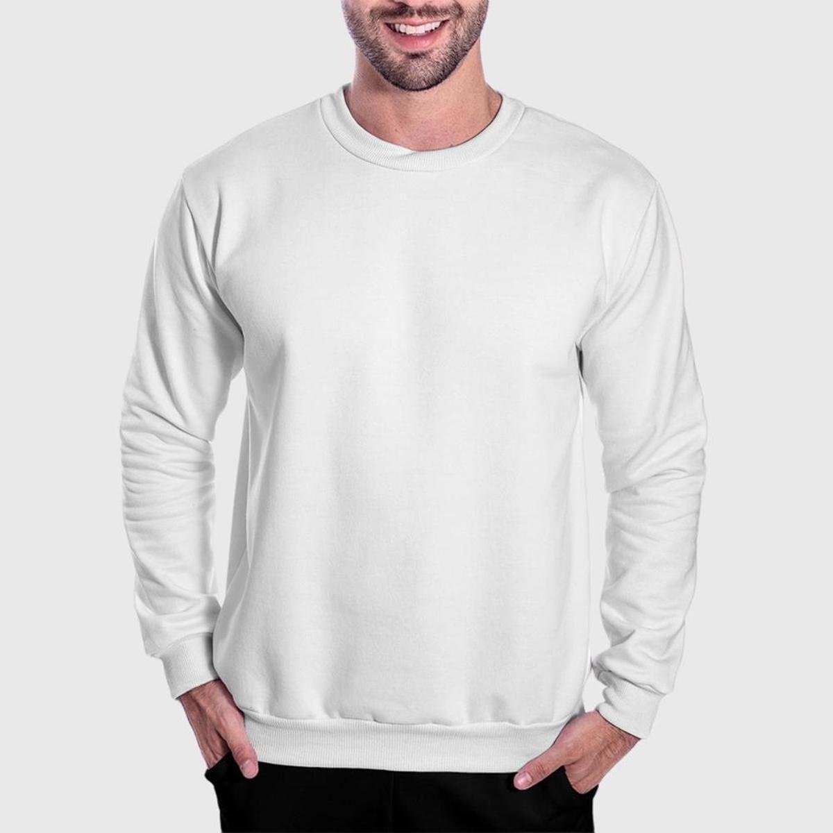 Moletom Gola Careca Masculino Algodão Liso Casual Inverno - Branco ...