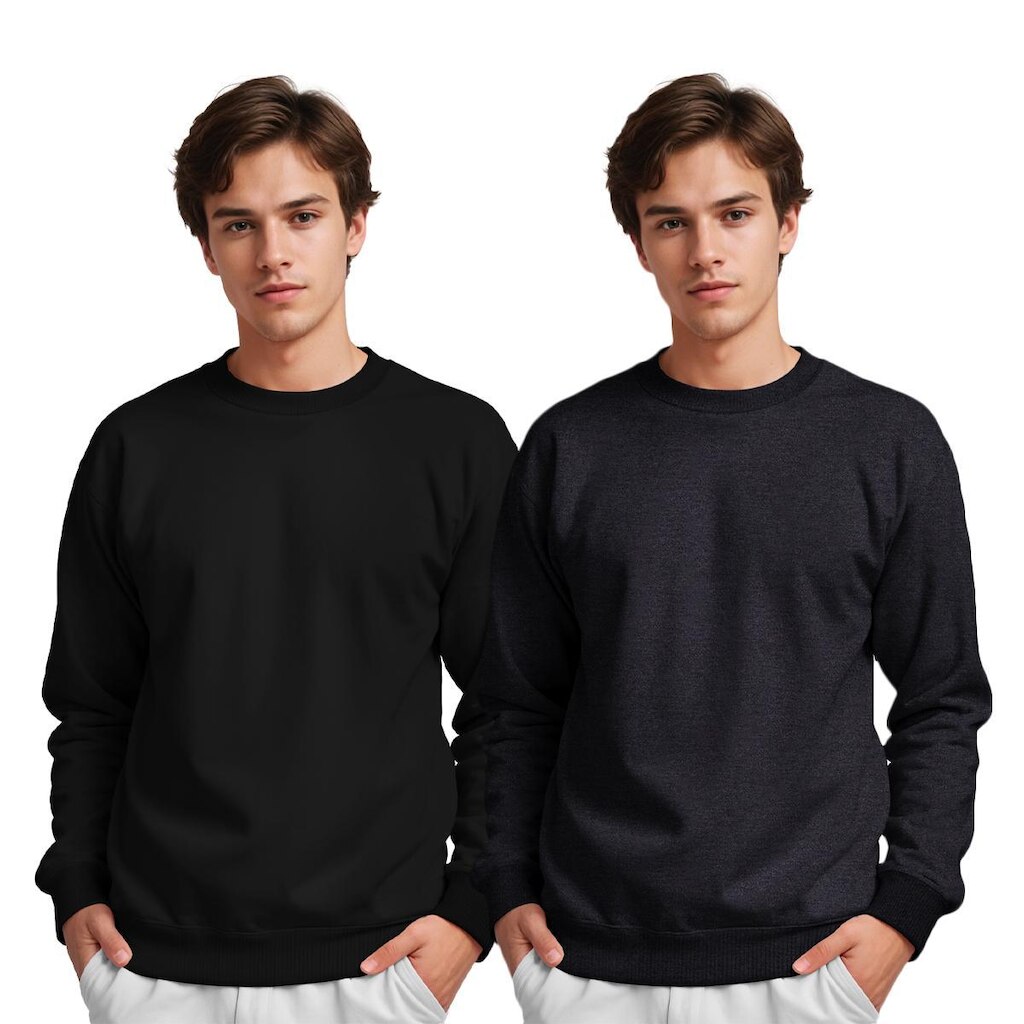 Moletom Gola Careca Masculino Algodão Liso Kit 2 Peças