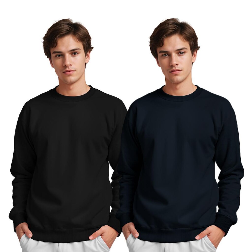 Moletom Gola Careca Masculino Algodão Liso Kit 2 Peças