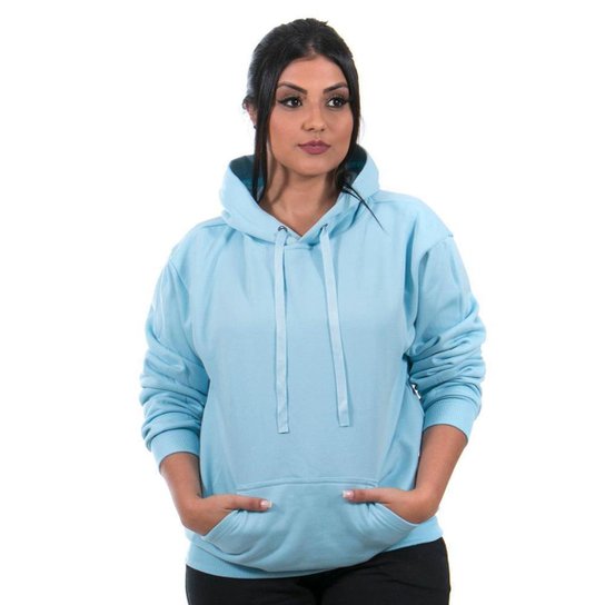 Moletom Guido Clothes Canguru Liso Feminino - Azul