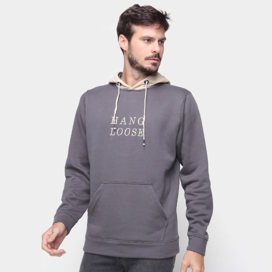 Moletom Hang Loose C/ Capuz Masculino - Chumbo