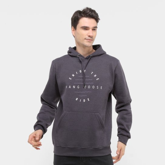 Moletom Hang Loose Olas Canguru Masculino - Mescla Escuro