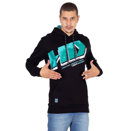 Moletom HD Fechado Com Capuz Masculino - Preto Menor preço em Moletom HD Fechado Com Capuz Masculino - Preto
