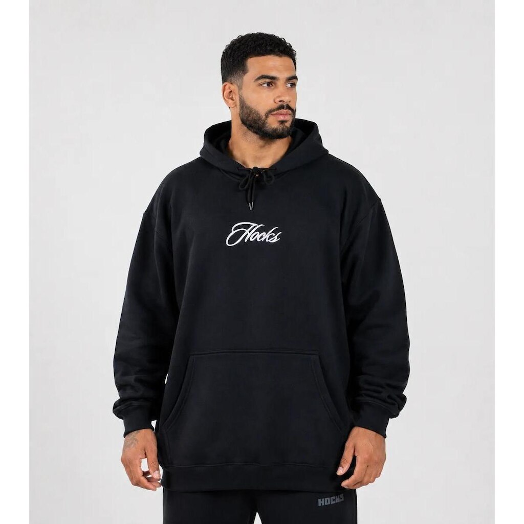 Moletom Hocks Plus Size Canguru Fechado Masculino Preto