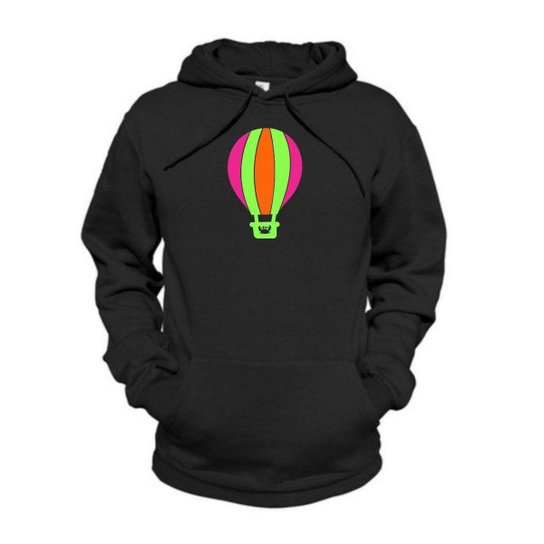 Moletom Infantil Estampa Balao Neon Relaxado Com Capuz Bolso Canguru - Preto