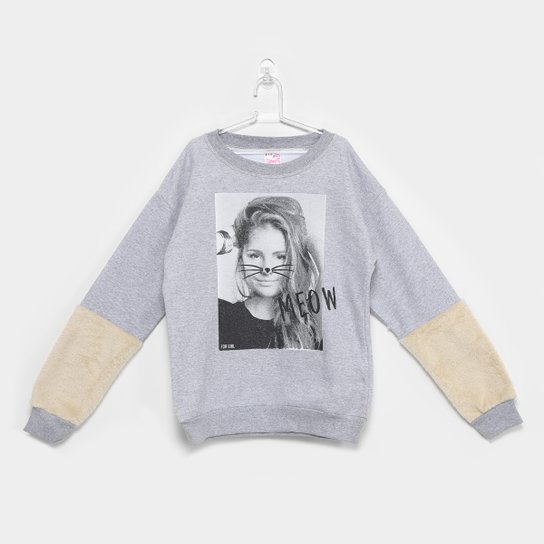 Moletom Infantil For Girl Meow Manga Pelinho Feminino - Mescla