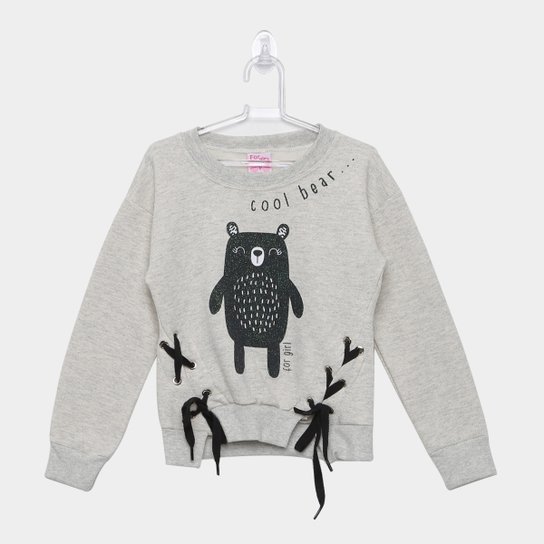 Moletom Infantil For Girl Urso Ilhós E Cadarço Feminino - Off White