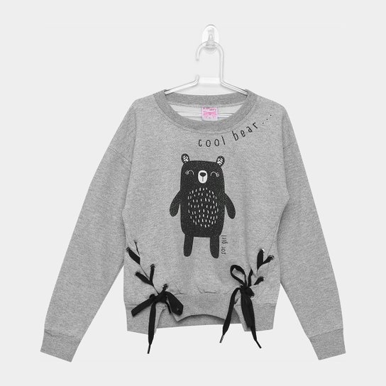 Moletom Infantil For Girl Urso Ilhós E Cadarço Feminino - Mescla