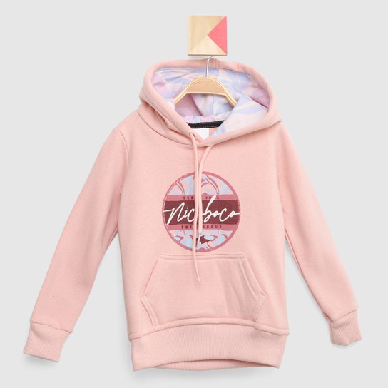 Moletom Infantil Nicoboco Canguru Básico Feminino Rosa Menor