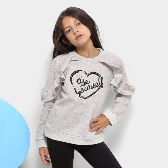 Moletom Infantil Quimby com Paetê Feminino - Cinza