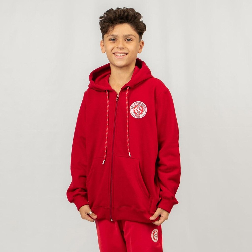 Moletom Juvenil Canguru Aberto Internacional Escudo Bordado