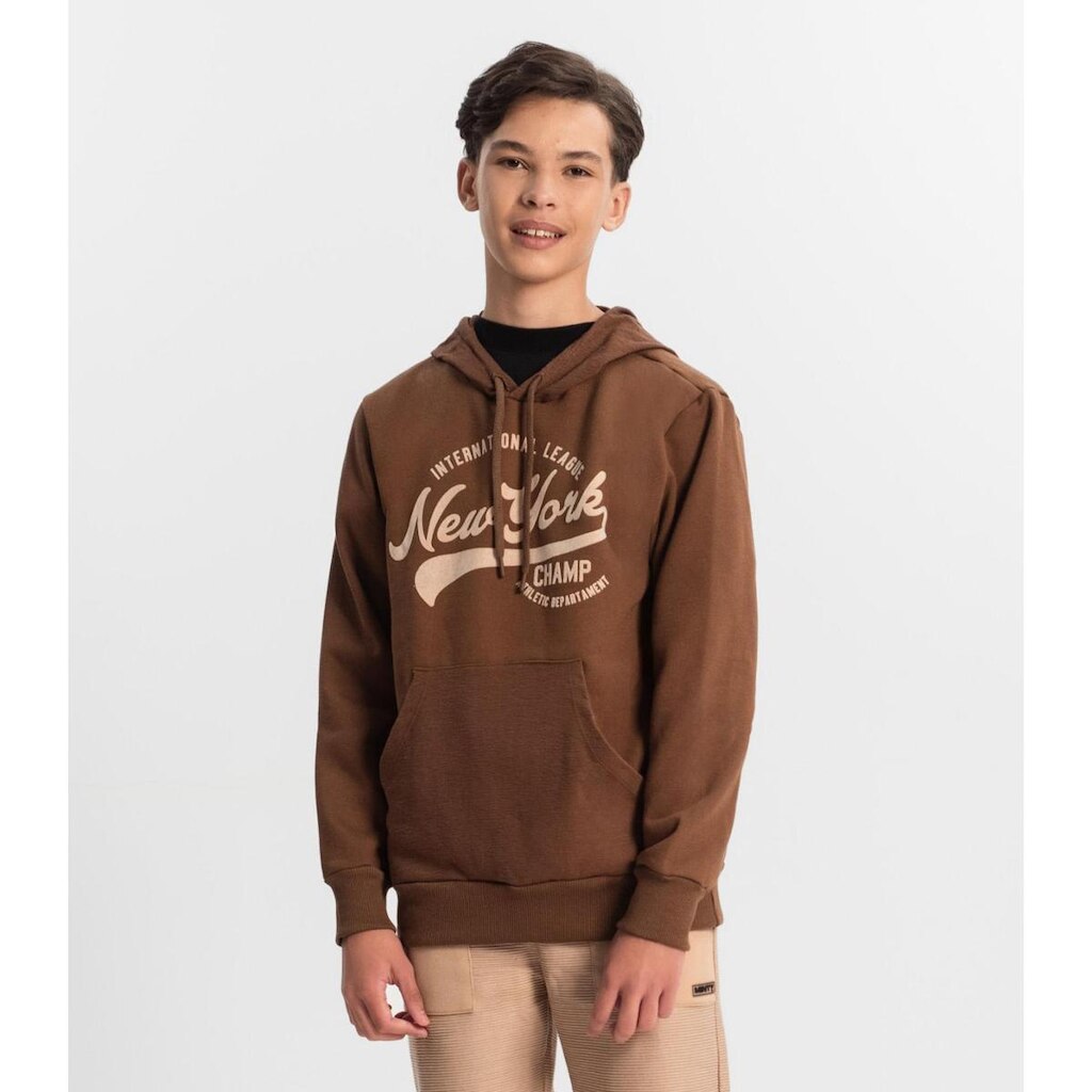 Moletom Juvenil Menino Com Capuz Minty Marrom
