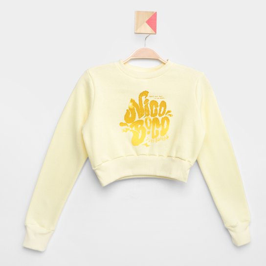 Moletom Juvenil Nicoboco Cropped Cambury Feminino - Amarelo Menor preço em Moletom Juvenil Nicoboco Cropped Cambury Feminino - Amarelo