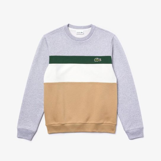 Moletom Lacoste Regular Fit - Bege+Branco Menor preço em Moletom Lacoste Regular Fit - Bege+Branco