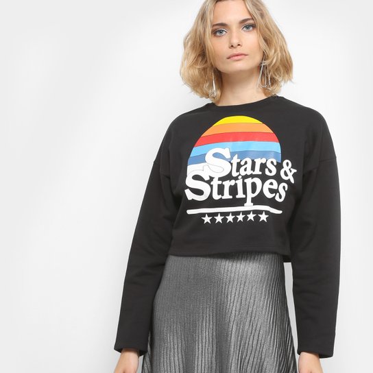 Moletom Lez a Lez Juliana Jabour Manga Longa com Silk Feminino - Preto
