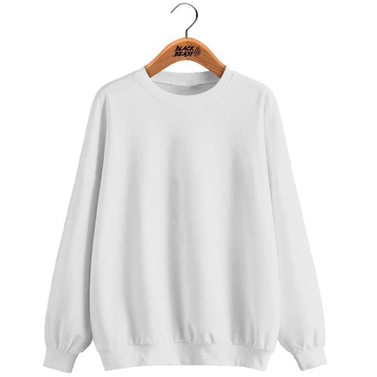 Moletom Liso Gola Redonda Black Beast Blusa de Frio Sem Estampa Sem Capuz Sem Bolso - Branco Menor preço em Moletom Liso Gola Redonda Black Beast Blusa de Frio Sem Estampa Sem Capuz Sem Bolso - Branco
