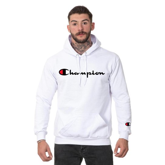 Moletom Masculino Algodão Blusa de Frio Canguru Champion - Branco Menor preço em Moletom Masculino Algodão Blusa de Frio Canguru Champion - Branco
