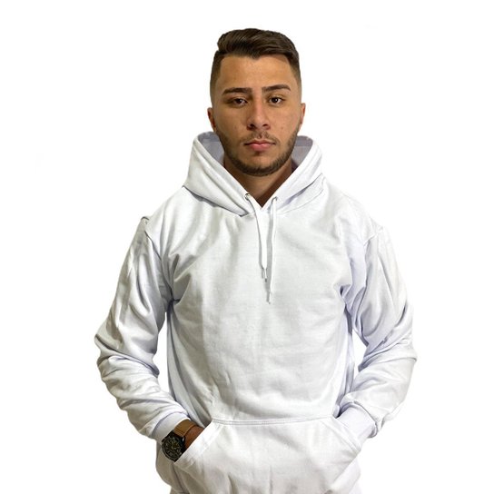 Moletom Masculino Blusa de Frio Canguru Flanelado Casual Liso KL Store - Branco Menor preço em Moletom Masculino Blusa de Frio Canguru Flanelado Casual Liso KL Store - Branco