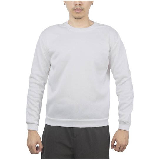 Moletom Masculino Blusa de Frio Gola Careca Lisa Flanelada Quente
