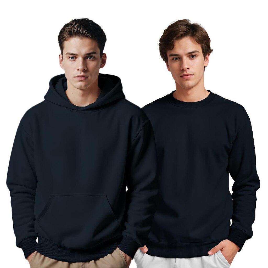 Moletom Masculino Canguru Capuz + Moletom Gola Careca Kit 2