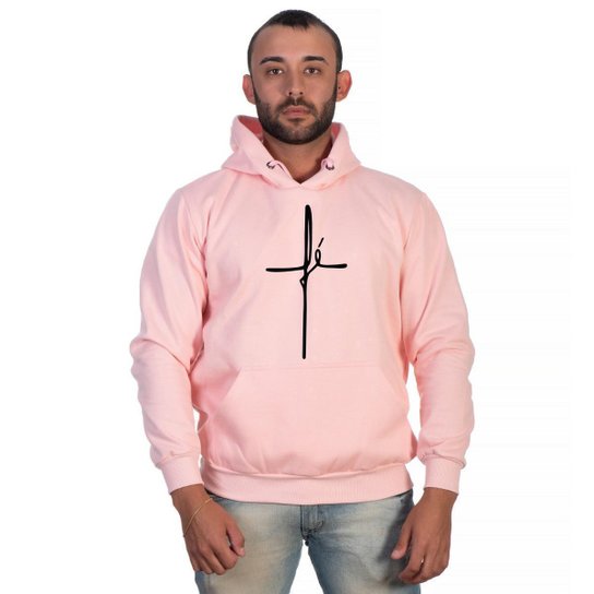 Moletom Masculino Canguru Com Capuz Ajustável Estampado - Rosa