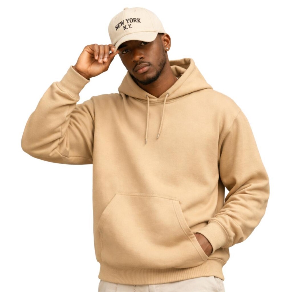 Moletom Masculino Canguru com Capuz + Boné Dad Hat Bordado Casual Conjunto Inverno Confortável
