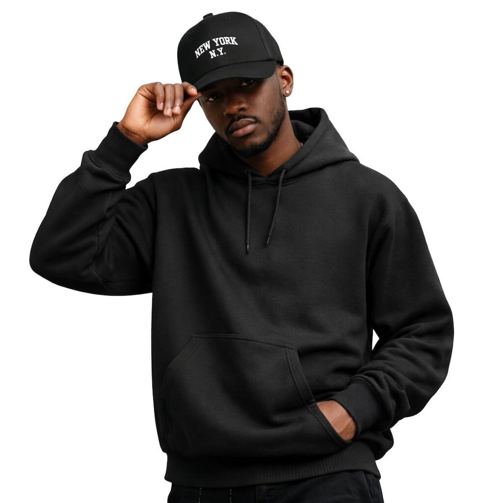 Moletom Masculino Canguru com Capuz + Boné Dad Hat Bordado Casual Conjunto Inverno Confortável