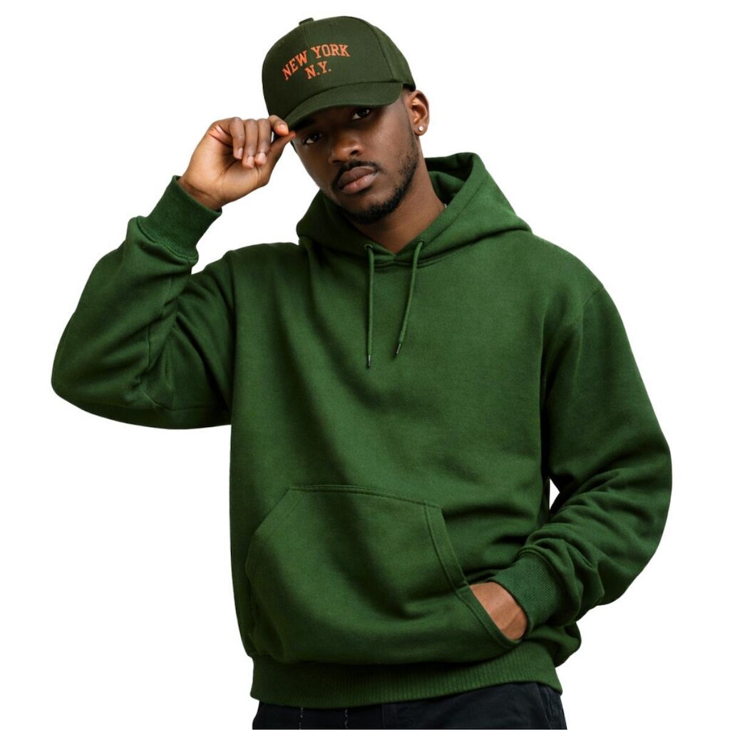 Moletom Masculino Canguru com Capuz + Boné Dad Hat Bordado Casual Conjunto Inverno Confortável