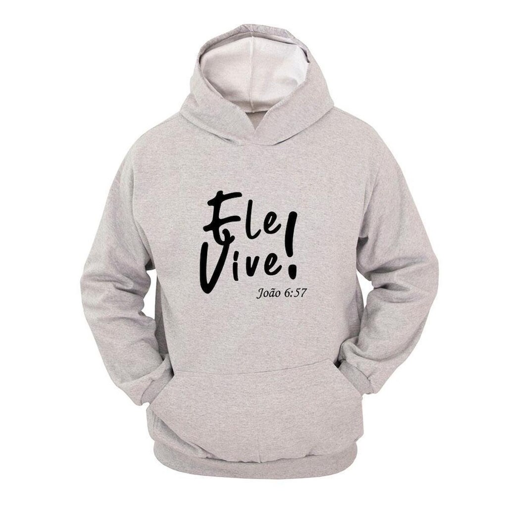 Moletom Masculino Canguru Estampa Ele Vive com Capuz