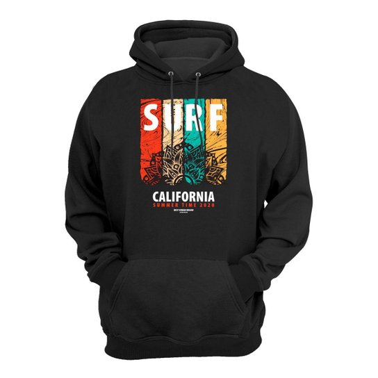 Moletom Masculino Casual Blusa de Frio Surf California Preto