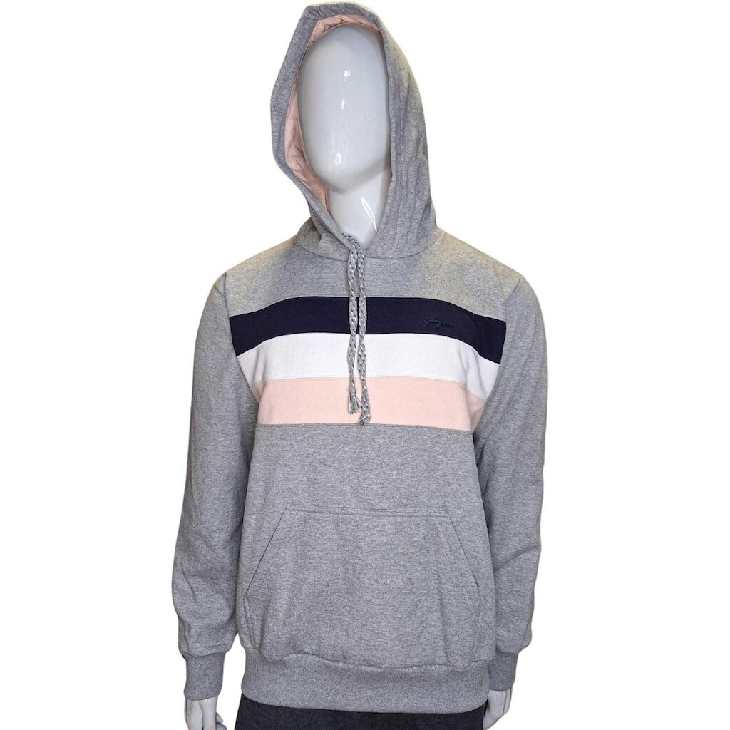 Moletom Masculino da Gangster cinza com listras Azul, Branco e Rosa