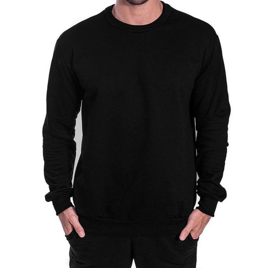 Moletom Masculino e feminino Gola Redonda Casaco Blusa de Frio Liso - Preto Menor preço em Moletom Masculino e feminino Gola Redonda Casaco Blusa de Frio Liso - Preto