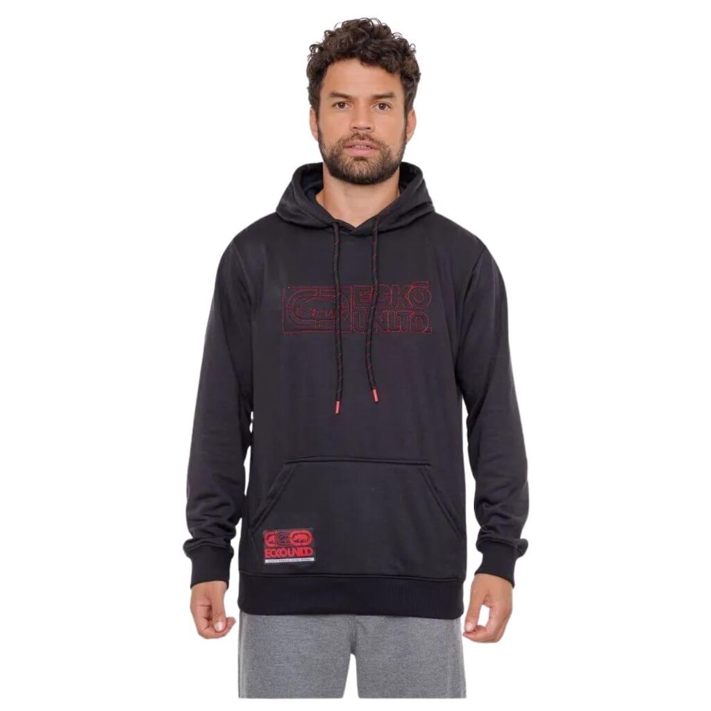 Moletom Masculino Ecko Canguru Fechado com Capuz Preto