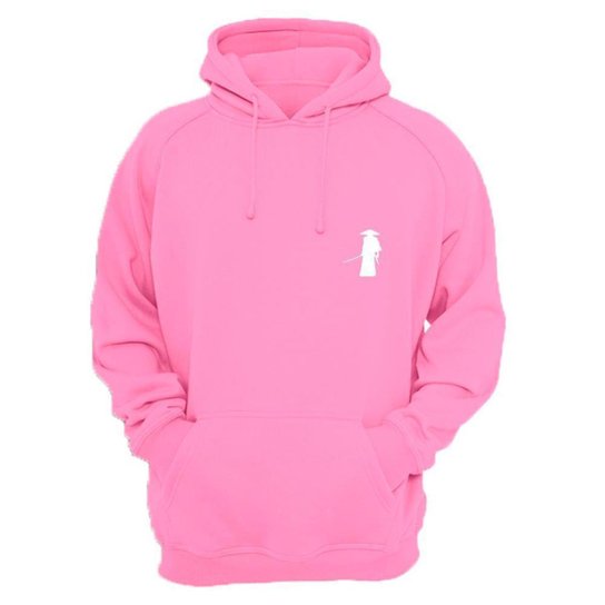 Moletom Masculino Fechado Capuz Samurai Confortável Casual - Rosa Menor preço em Moletom Masculino Fechado Capuz Samurai Confortável Casual - Rosa