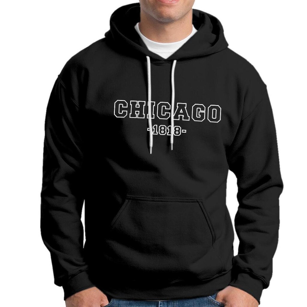 Moletom Masculino Feminino Chicago 1818 Em Algodão Com Capuz