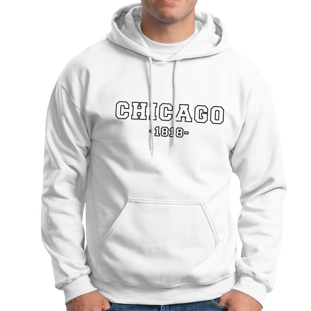Moletom Masculino Feminino Chicago 1818 Em Algodão Com Capuz