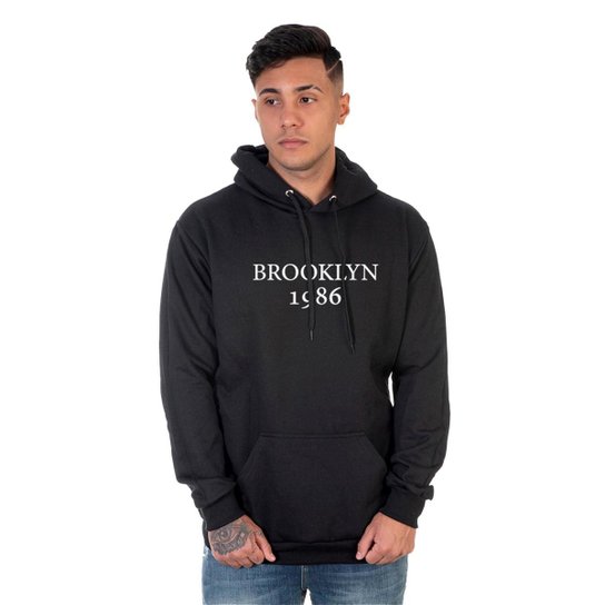 Moletom Masculino Flanelado Agasalho Brooklyn Blusa de Frio Canguru - Preto Menor preço em Moletom Masculino Flanelado Agasalho Brooklyn Blusa de Frio Canguru - Preto