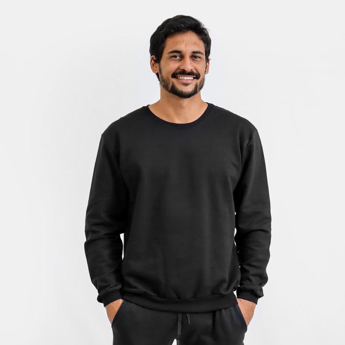 Moletom Masculino Gola careca Redonda Peluciado Casaco Menor preço em Moletom Masculino Gola careca Redonda Peluciado Casaco