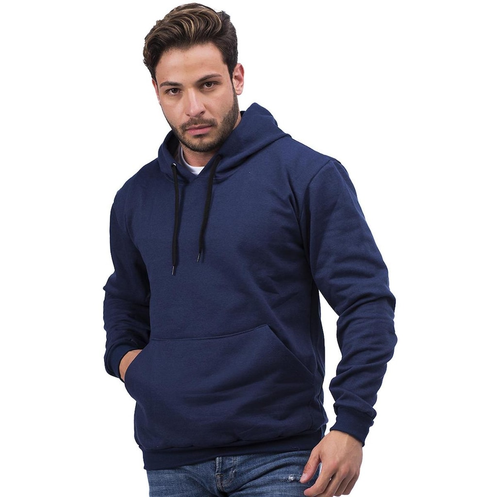 Moletom  Masculino Liso Com Bolsos e Capuz Estilo Azul Marinho
