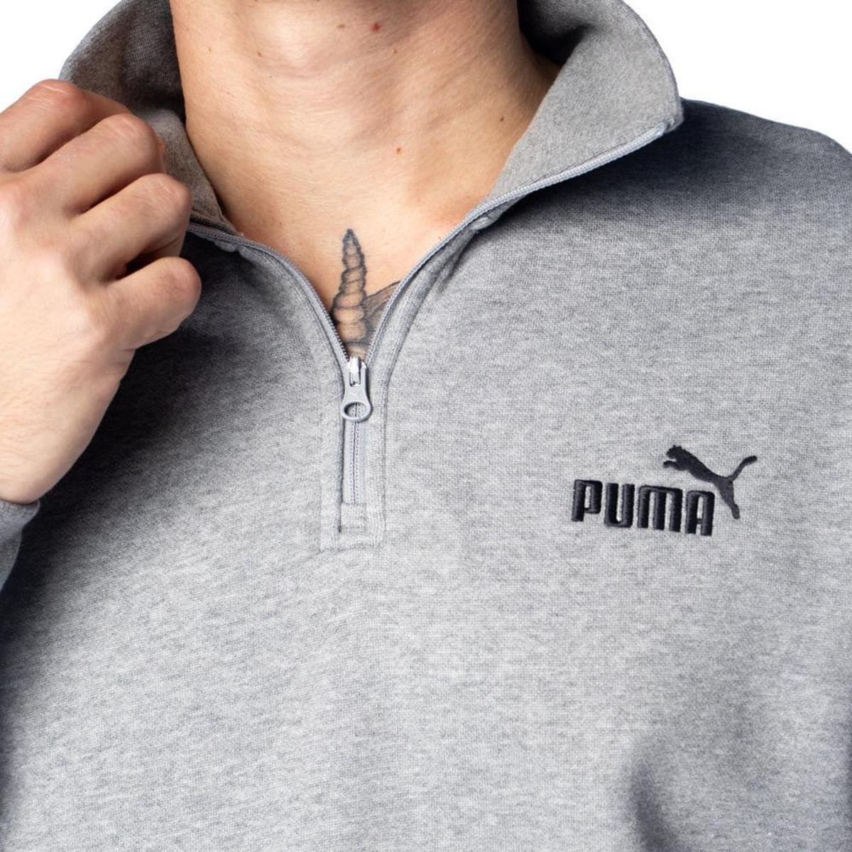 Moletom Masculino Puma Half-Zip Logo Gola Alta Cinza - Cinza