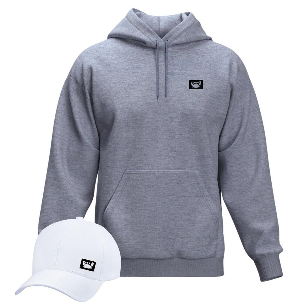 Moletom Modelo Canguru Com Capuz + Boné Aba Curva Masculino e Feminino Estilo Relaxado
