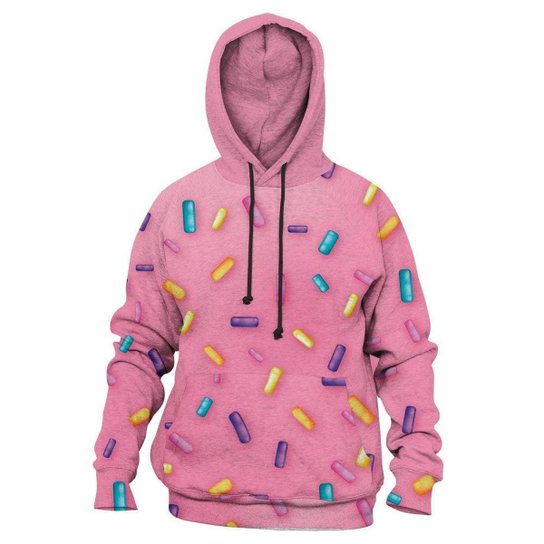 Moletom Moleton blusa de frio Canguru Candy Rosa casaco blusão - Estampado Menor preço em Moletom Moleton blusa de frio Canguru Candy Rosa casaco blusão - Estampado